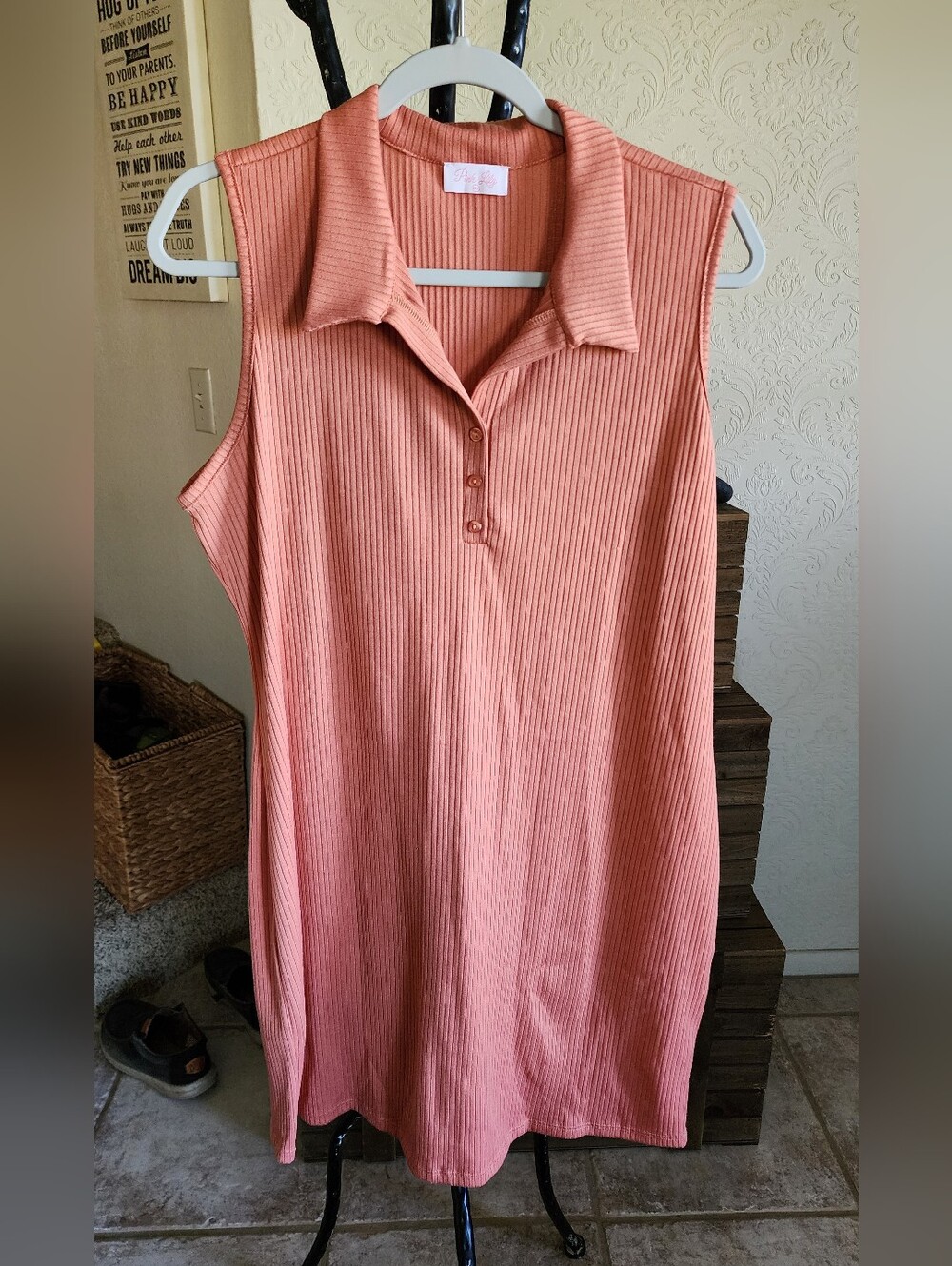 Pink Lily Sleeveless Ribbed Polo Dress in Dusty Coral